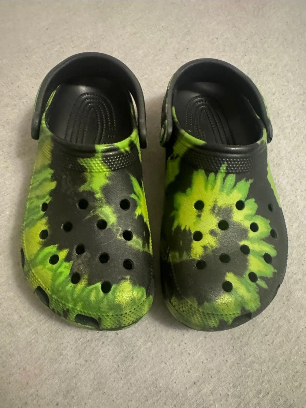 CROCS Kids Tie-Dye Black and Neon Green Classic Clog